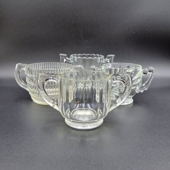 Vintage Sugar Bowls Condiment Servers Clear Glass Serving Kitchen Lot Of 4 Read - Picture 3 of 13